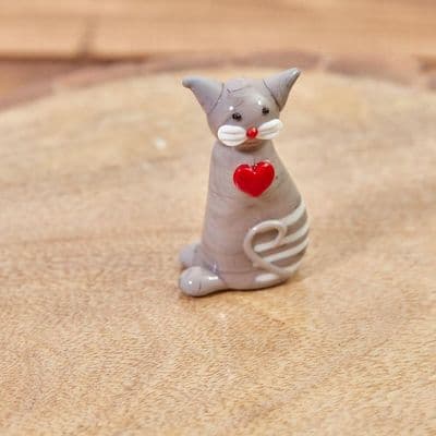 Cat with Heart Glass Figurine
