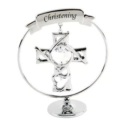 Christening Cross with Crystal Ornament Crystocraft