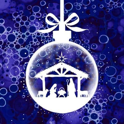 Christmas Purple Nativity Scene Ceramic Coaster By Jo Crafts