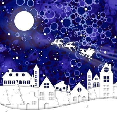 Christmas Purple Town Scene Ceramic Coaster By Jo Crafts