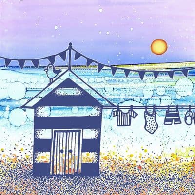 Coastal Retreat Beach Hut Ceramic Coaster By Jo Crafts