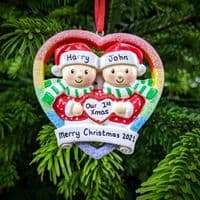 Couple in Rainbow Heart - Same Sex Couple - Personalised Christmas Decoration