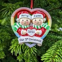 Couple in Rainbow Heart - Same Sex Couple - Personalised Christmas Decoration