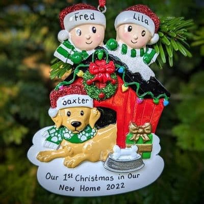 Couple with Dog in Kennel - Personalised Christmas Decoration