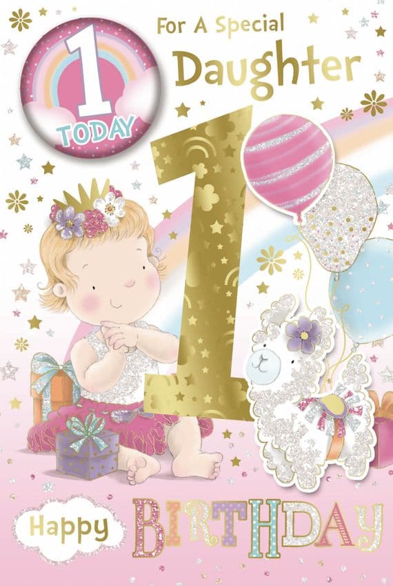 Daughter 1st Birthday Card Badge Card - Candy Club - Greetings Cards