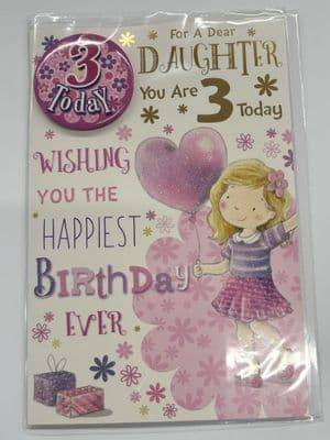 Daughter 3rd Birthday Card with Badge