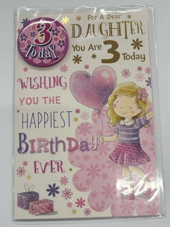 Daughter 3rd Birthday Card - Age Badge Card - Candy Club - Greetings Cards