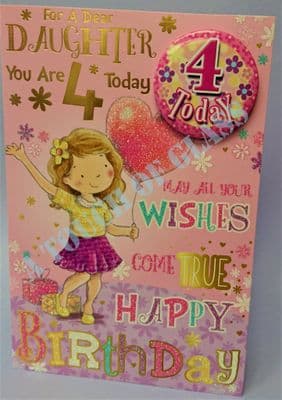 Daughter 4th Birthday Card with Badge