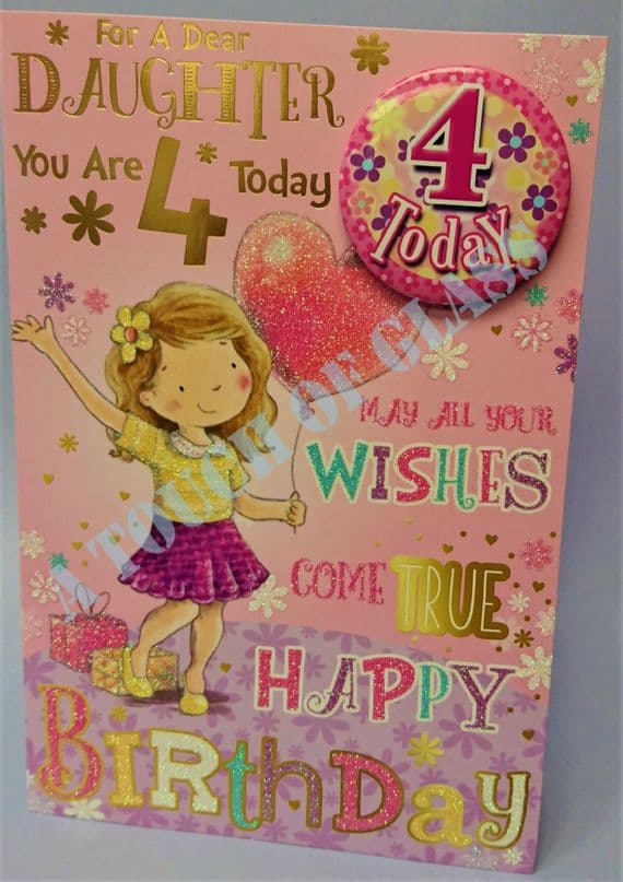 Daughter 4th Birthday Card - Age Badge Card - Candy Club - Greetings Cards