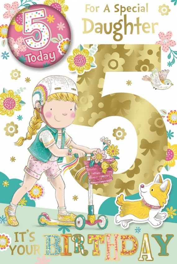 Daughter 5th Birthday Card - Age Badge Card - Candy Club - Greetings Cards