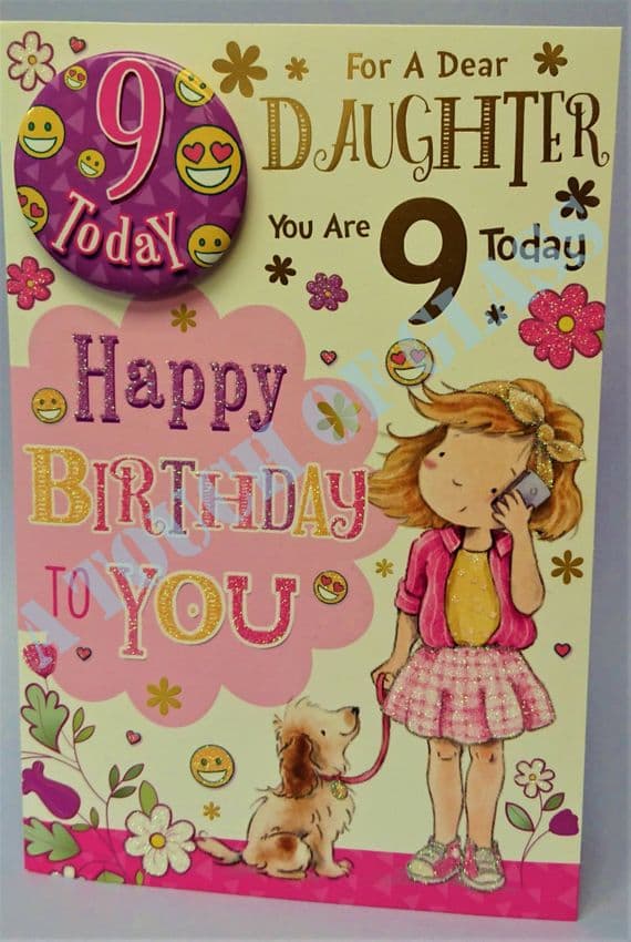 Daughter 9th Birthday Card - Age Badge Card - Candy Club - Greetings Cards
