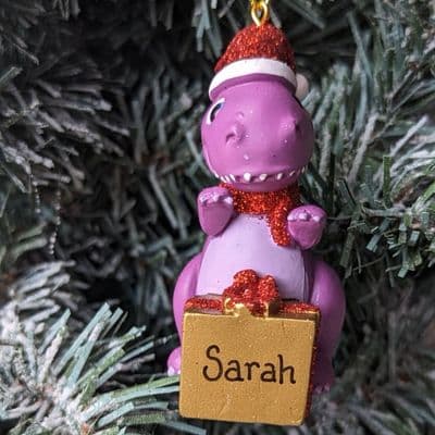 Dinosaur - Lilac/Purple - Personalised Christmas Decoration