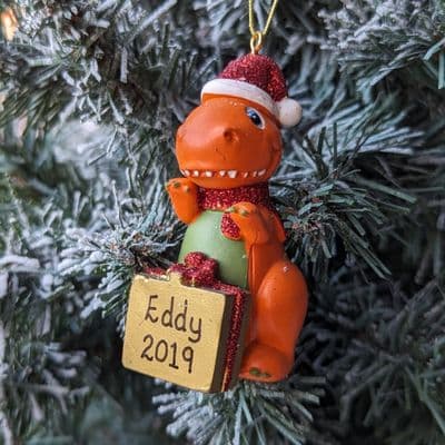 Dinosaur - Orange - Personalised Christmas Decoration