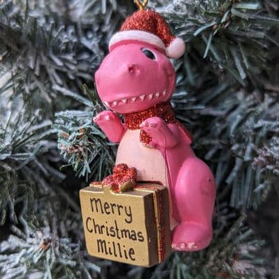 Dinosaur - Pink - Personalised Christmas Decoration