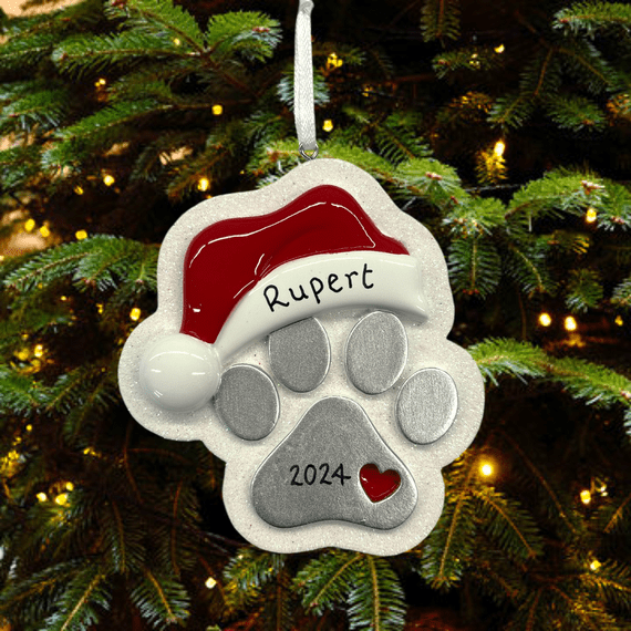 Dog Paw Glitter Christmas Tree Decoration Personalised Bauble
