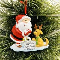 Personalised Dog with Santa Christmas Tree Decoration 2022 Bauble Hanging Ornament Keepsake 1st Christmas