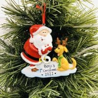 Personalised Dog with Santa Christmas Tree Decoration 2022 Bauble Hanging Ornament Keepsake 1st Christmas