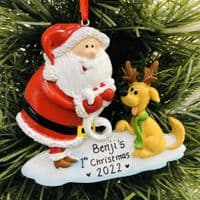 Personalised Dog with Santa Christmas Tree Decoration 2022 Bauble Hanging Ornament Keepsake 1st Christmas