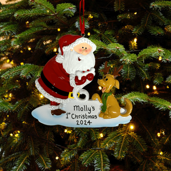 Personalised Dog with Santa Christmas Tree Decoration 2022 Bauble Hanging Ornament Keepsake 1st Christmas
