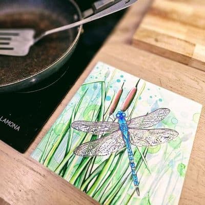 Dragonfly Square Ceramic Trivet By Jo Crafts