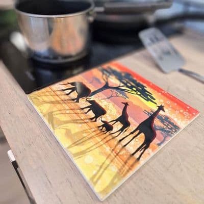 Elephant Giraffe Silhouette Square Ceramic Trivet By Jo Crafts