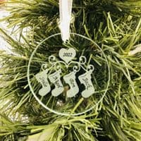 Family Stockings Design - Engraved Round Glass Plaque High Quality Glass Engraving