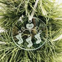 Family Stockings Design - Engraved Round Glass Plaque High Quality Glass Engraving
