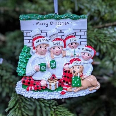 Fireplace Family of 4 with Dog Personalised Decoration