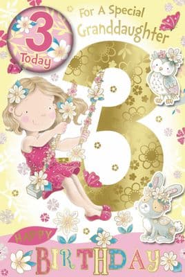 Granddaughter 3rd Birthday Card with Badge