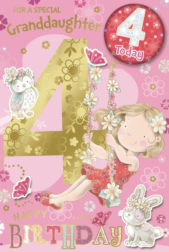 Granddaughter 4th Birthday Badge Card - Candy Club - Greetings Cards