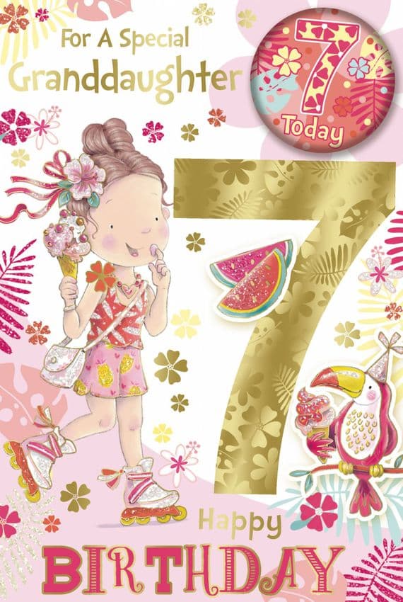 Granddaughter 7th Birthday Badge Card - Candy Club - Greetings Cards