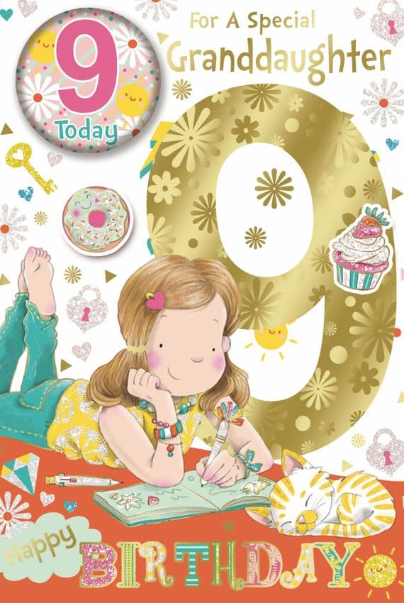 Granddaughter 9th Birthday Card with Badge - Candy Club
