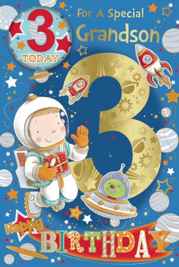 Grandson 3rd Birthday Badge Card - Candy Club - Greetings Cards