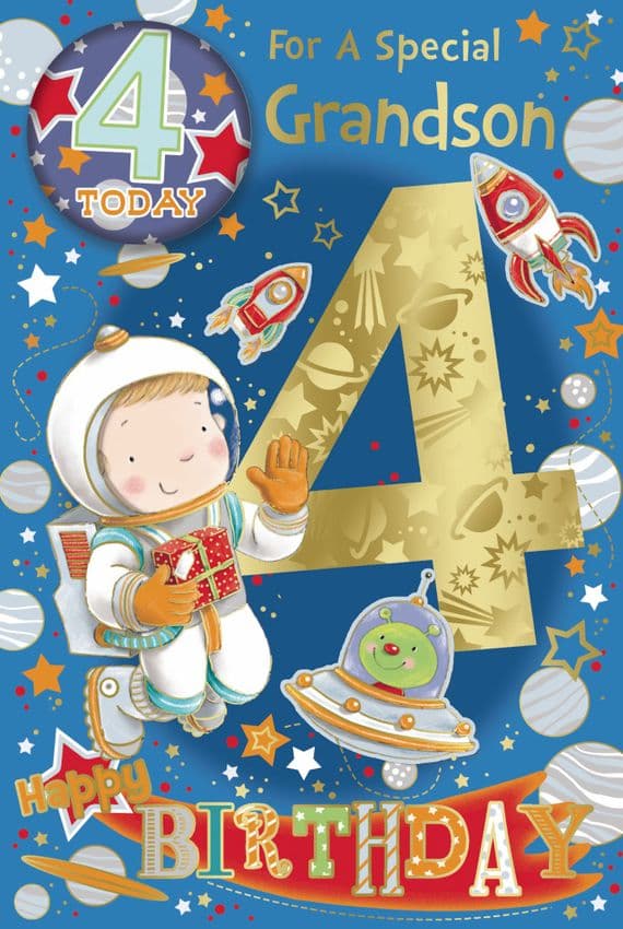 Grandson 4th Birthday Badge Card - Candy Club - Greetings Cards