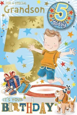 Grandson 5th Birthday Card with Badge