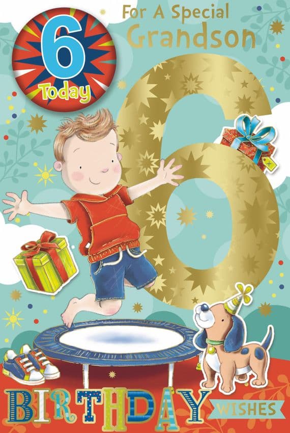 Grandson 6th Birthday Badge Card - Candy Club - Greetings Cads