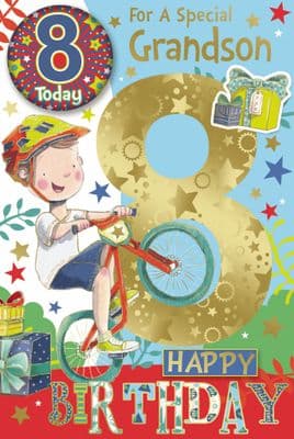 Grandson 8th Birthday Card with Badge