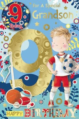 Grandson 9th Birthday Card with Badge