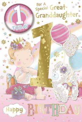 Great Granddaughter 1st Birthday Greeting Card with Badge