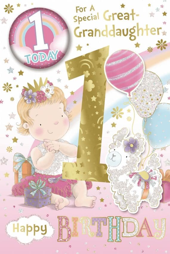 Great Granddaughter 1st Birthday Badge Card - Candy Club - Greetings Cards