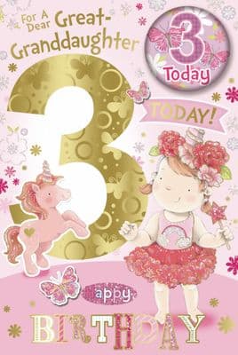 Great Granddaughter 3rd Birthday Card with Badge