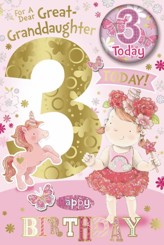 Great Granddaughter 3rd Birthday Badge Card - Candy Club - Greetings Cards