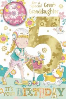 Great Granddaughter 5th Birthday Card with Badge