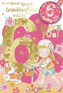 Great Granddaughter 6th Birthday Card with Badge