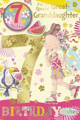 Great Granddaughter 7th Birthday Card with Badge