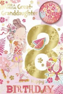 Great Granddaughter 8th Birthday Card with Badge