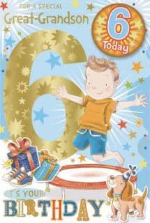 Great Grandson 6th Birthday Card with Badge