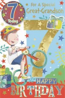 Great Grandson 7th Birthday Card with Badge