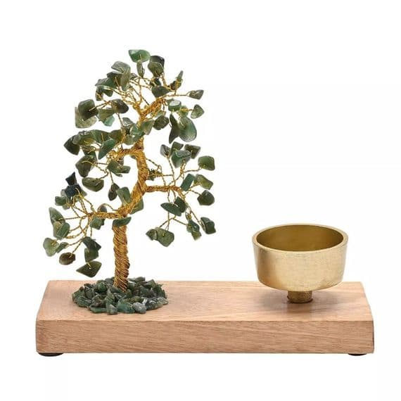 Green Jade Gemstone Tree Tealight Holder - Serenity