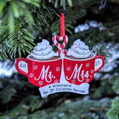 Hot Chocolate Mugs Mr & Mrs - Personalised Christmas Decoration